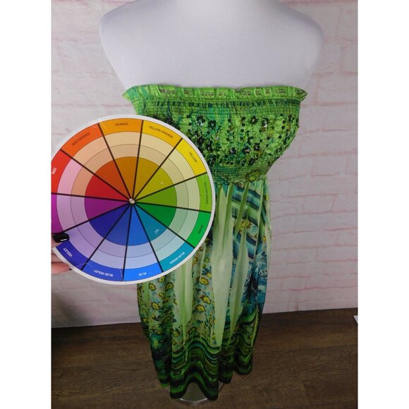 Green Strapless Lapis Maxi Dress With Sequin Detail & Floral Print - Picture 4 of 11